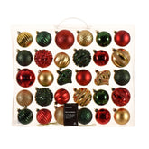 Decoris Shatterproof Bauble Set of 30 Pieces Mixed Sizes - Pine Green, Light Gold and Orange,